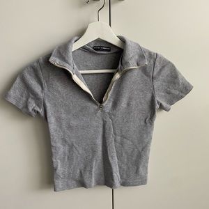 Brandy Melville Quarter Zip Grey Crop Top